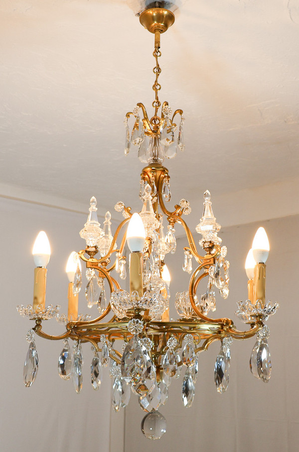 Bronze And Crystal Chandelier Signed Baccarat Late 19th Century