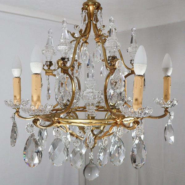 Bronze And Crystal Chandelier Signed Baccarat Late 19th Century