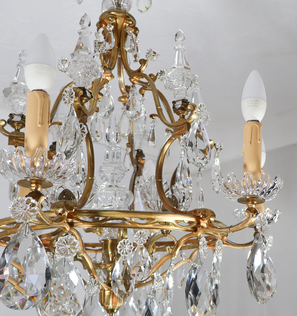 Bronze And Crystal Chandelier Signed Baccarat Late 19th Century