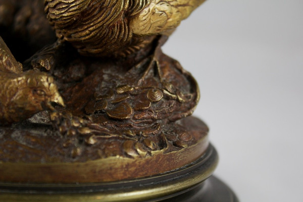 Bronze candle holder sculpture 'Perdix feeding his partridges' late 19th century