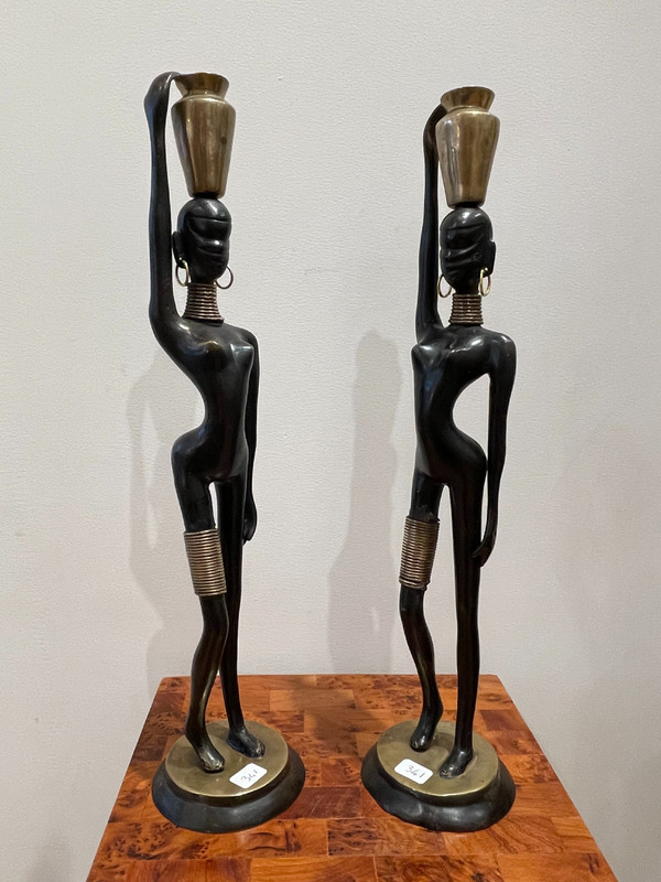 Pair of statuettes of water carriers, after Karl Hagenauer, circa 1970