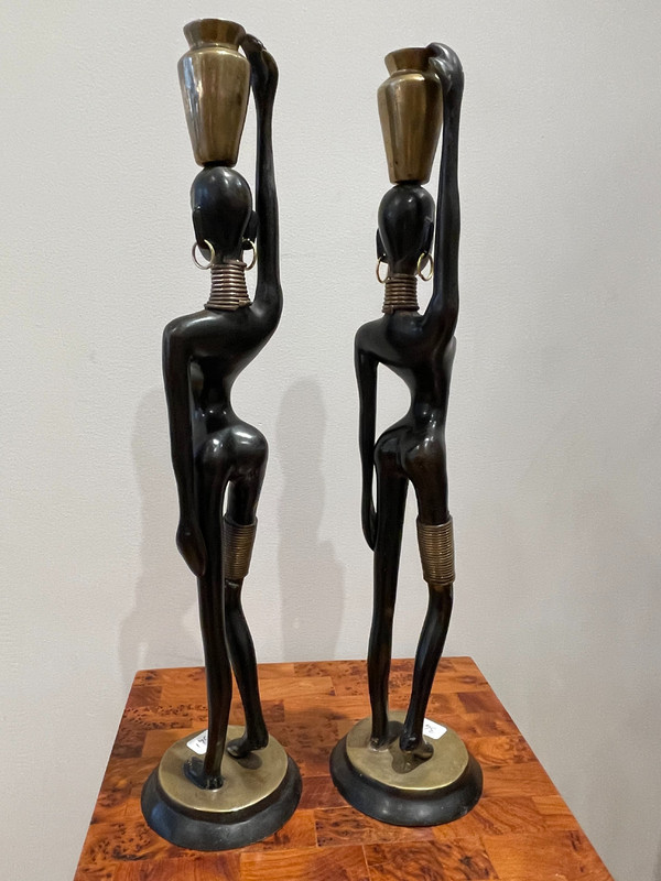 Pair of statuettes of water carriers, after Karl Hagenauer, circa 1970