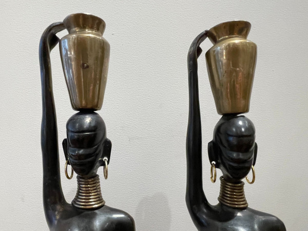 Pair of statuettes of water carriers, after Karl Hagenauer, circa 1970