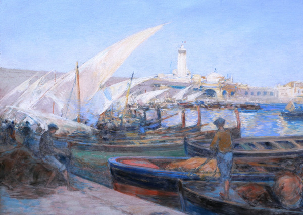 Henri Pierre PAILLARD, Veduta animata del porto di Algeri