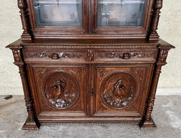 Buffet della biblioteca del casino di caccia in stile rinascimentale in massello di rovere intagliato intorno al 1850