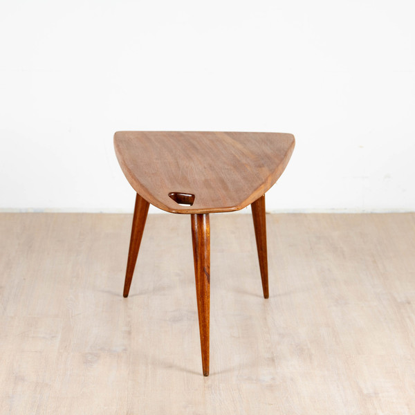 Mahogany tripod coffee table by Pierre Cruège, 1953