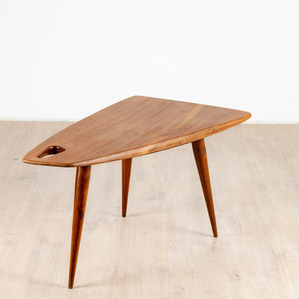 Mahogany tripod coffee table by Pierre Cruège, 1953