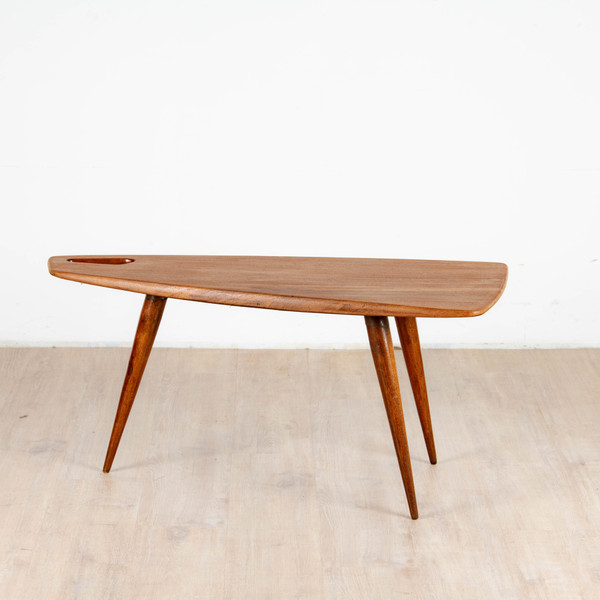 Mahogany tripod coffee table by Pierre Cruège, 1953