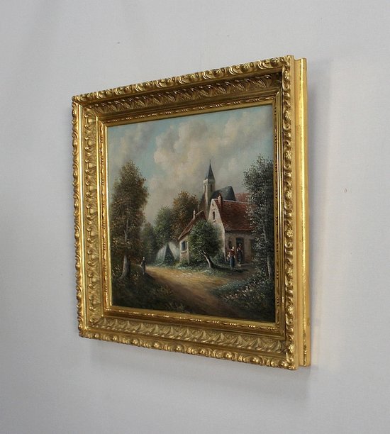  Painting 'Country village' signed Vallet - 19th century