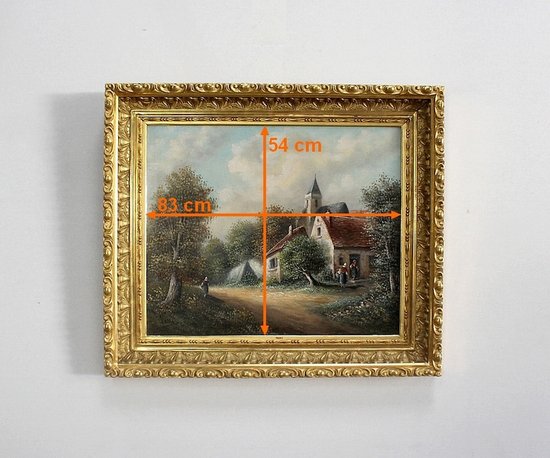  Painting 'Country village' signed Vallet - 19th century