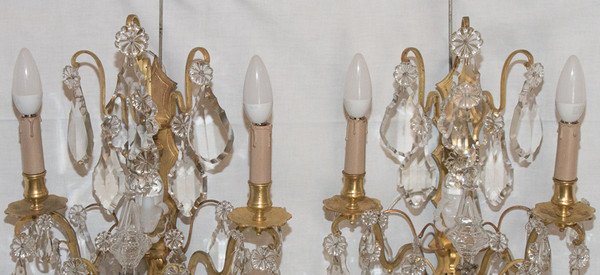 Pair Of Bronze And Crystal Sconces Mid 19th Century