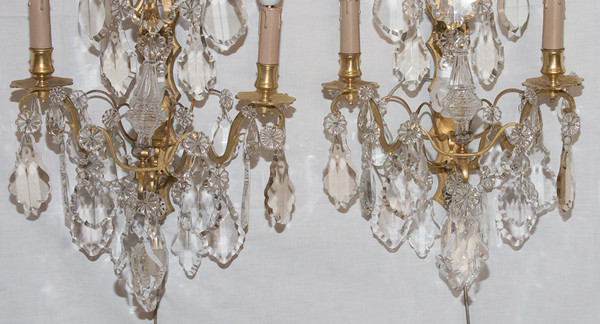 Pair Of Bronze And Crystal Sconces Mid 19th Century