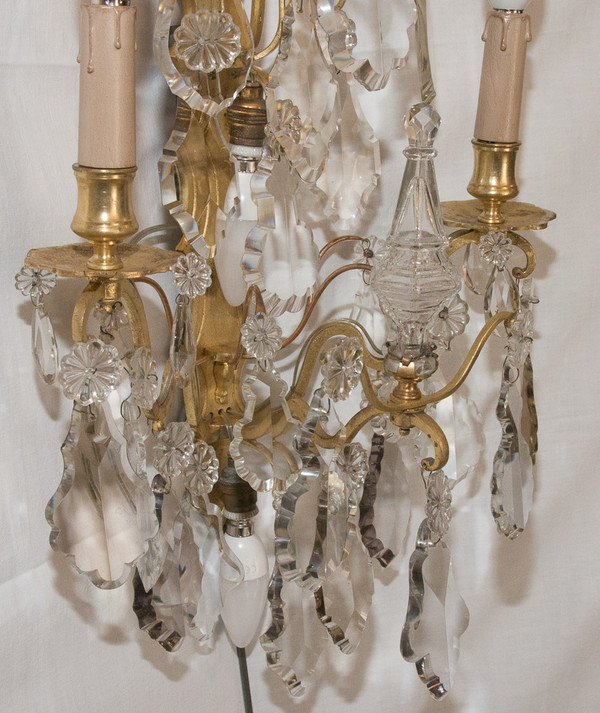 Pair Of Bronze And Crystal Sconces Mid 19th Century