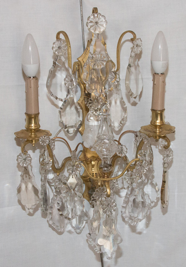 Pair Of Bronze And Crystal Sconces Mid 19th Century