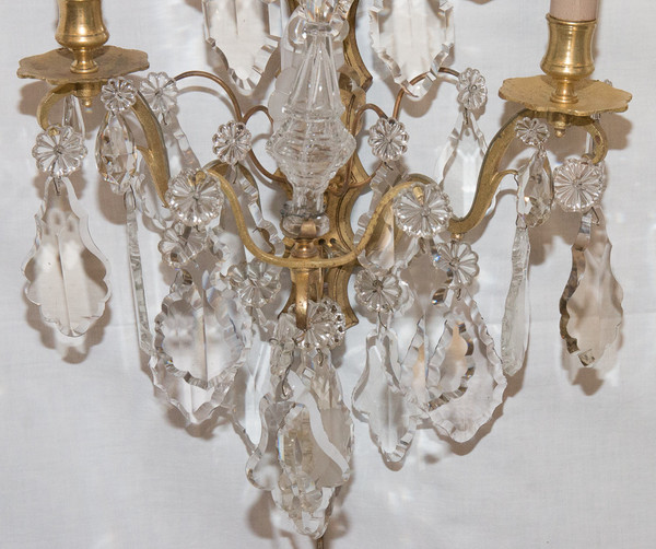 Pair Of Bronze And Crystal Sconces Mid 19th Century