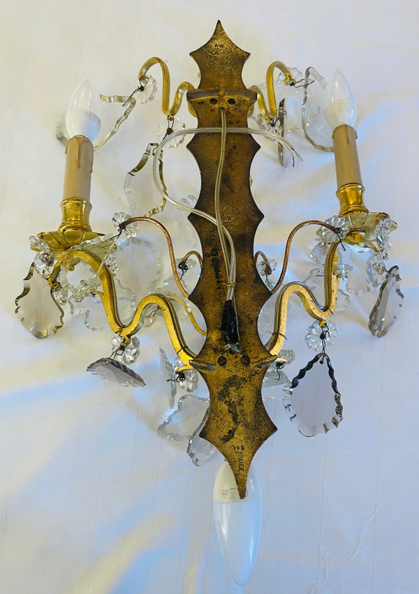 Pair Of Bronze And Crystal Sconces Mid 19th Century