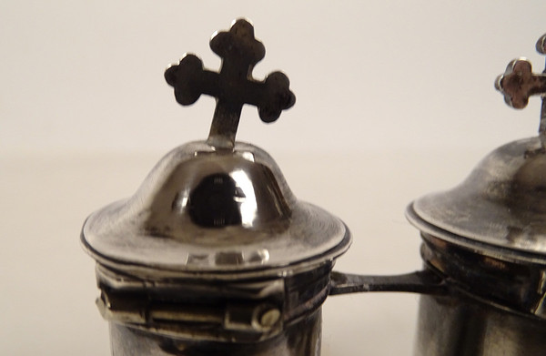 Pair Holy Oil Ampoules Sterling Silver Farmers Generals XVIIIth