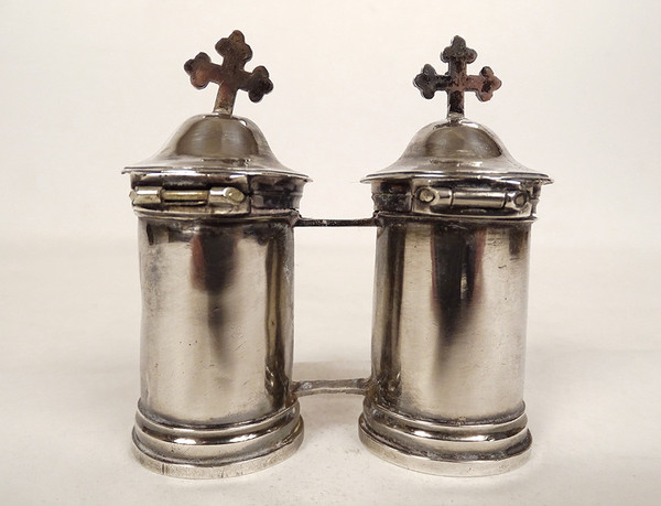 Pair Holy Oil Ampoules Sterling Silver Farmers Generals XVIIIth