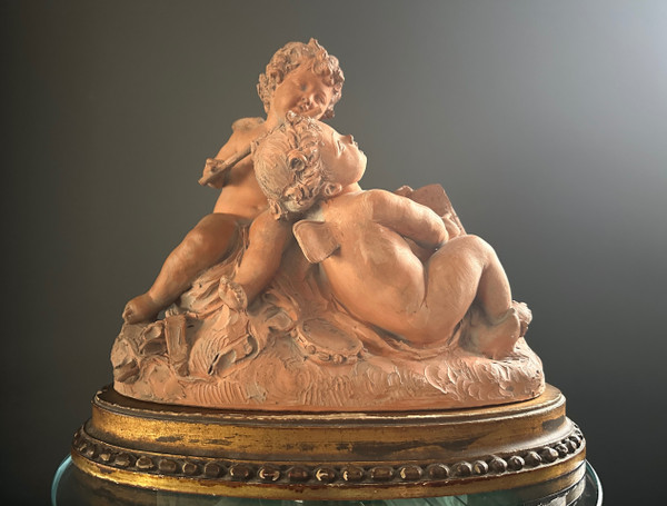 Scultura Amore Musicisti In Terracotta Epoca XIX Secolo