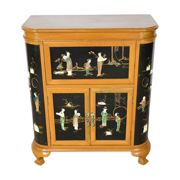 Asian lacquered wood liquor cabinet, China - 1950