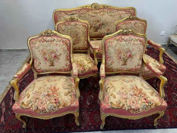 SALON IN THE LOUIS XV STYLE AUBUSSON TAPESTRY