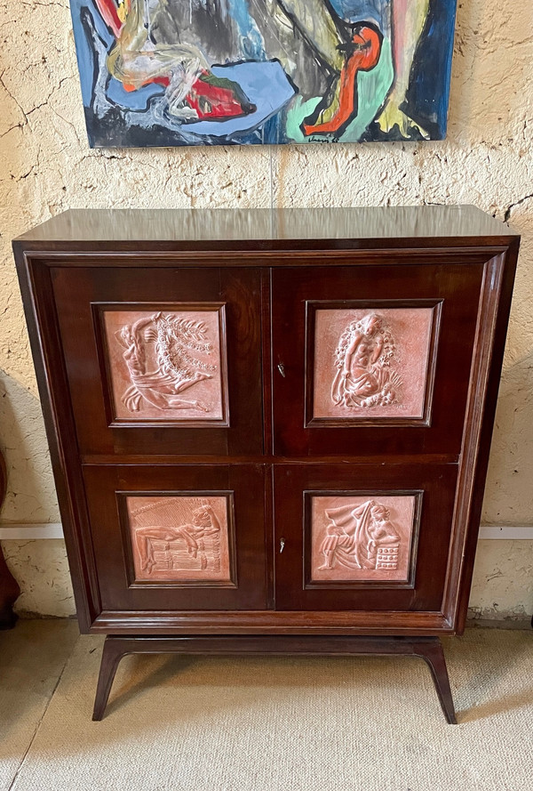 Art Deco Sideboard with the Allegory of the Four Seasons, 20th Century