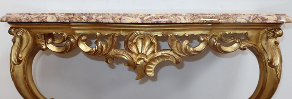 Wall console in gilded wood, Louis XV style - Mid 20th century