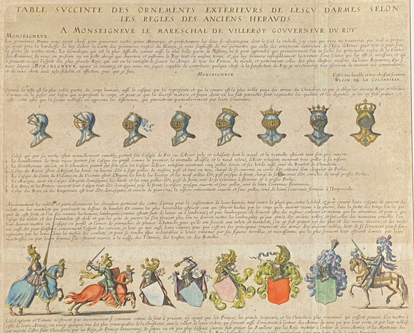 1647-CHEVALERIE -Table succinte des Ornements extérieurs de l'ecu selon les règles des anciens Herau