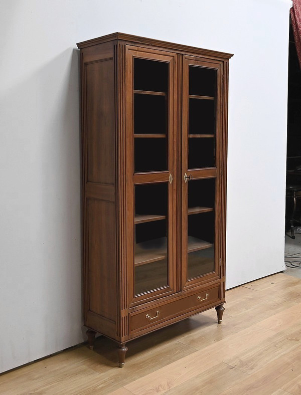 Solid walnut bookcase, Louis XVI style - Mid-19th century