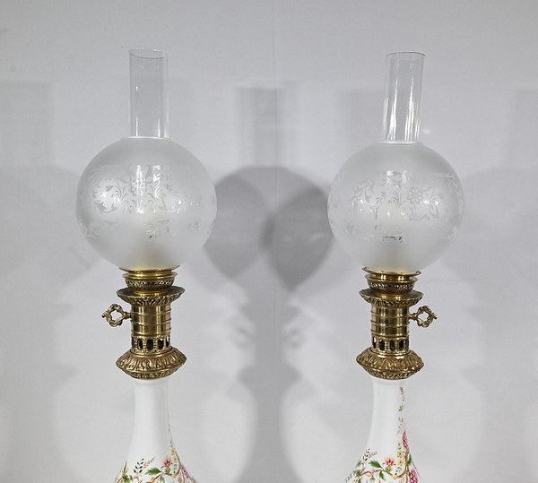 Pair of Electrified Oil Lamps, Napoleon III style - Mid 20th century