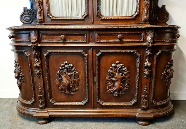 Renaissance Chateau Walnut half-moon bookcase circa 1850 (H 281cm)