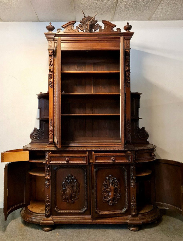 Renaissance Chateau Walnut half-moon bookcase circa 1850 (H 281cm)