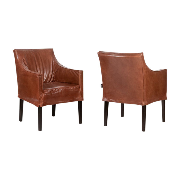 Lintello. Pair of camel leather armchairs. 1970s.