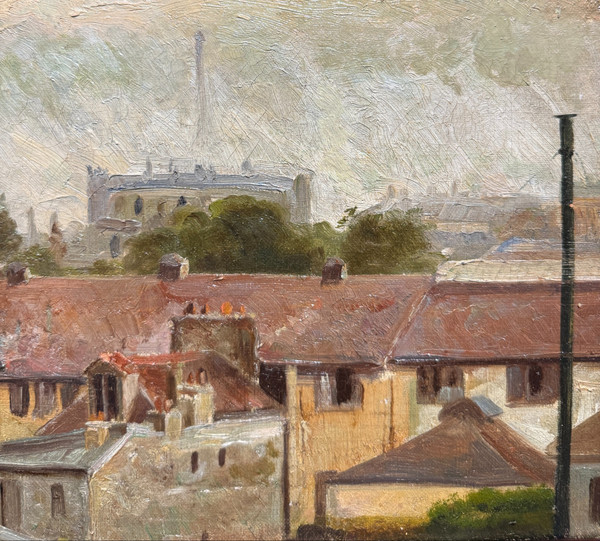 Scuola impressionista della fine del XIX secolo - Tetti parigini e Torre Eiffel