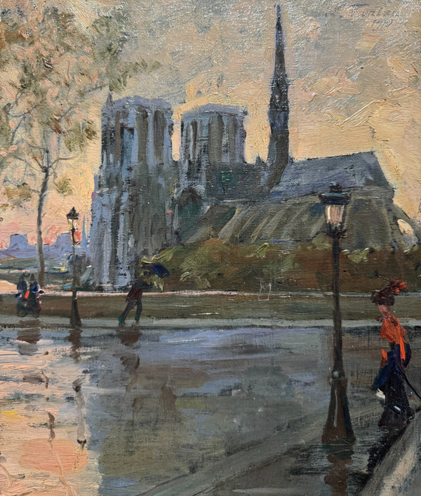 Léo Fontan (1884-1965) - Paris, Notre Dame Vue Du Pont De l'Archeveché, 1910