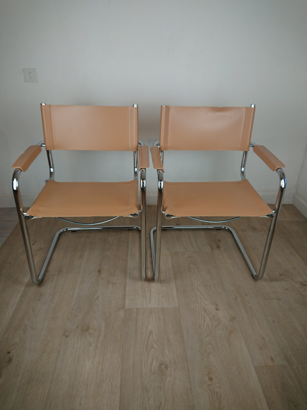 Beige leather Cantilever armchairs