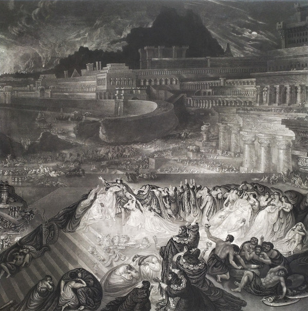 John Martin The Fall Of Nineveh 19th Century Engraving Etching Old Print