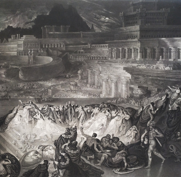 John Martin The Fall Of Nineveh 19th Century Engraving Etching Old Print