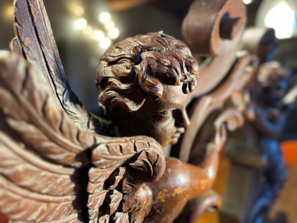 Large Pair Of Organ Buffet Angels – 19th Century