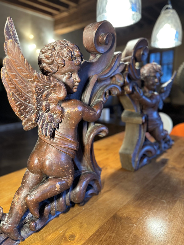 Large Pair Of Organ Buffet Angels – 19th Century