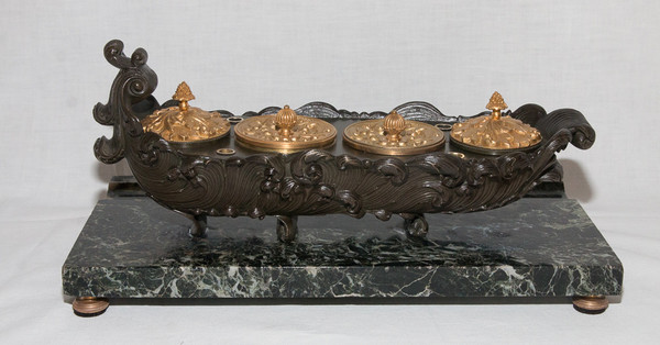 Inkwell In Bronze Restoration Period Circa 1820/1830