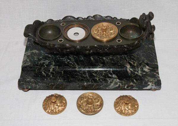 Inkwell In Bronze Restoration Period Circa 1820/1830