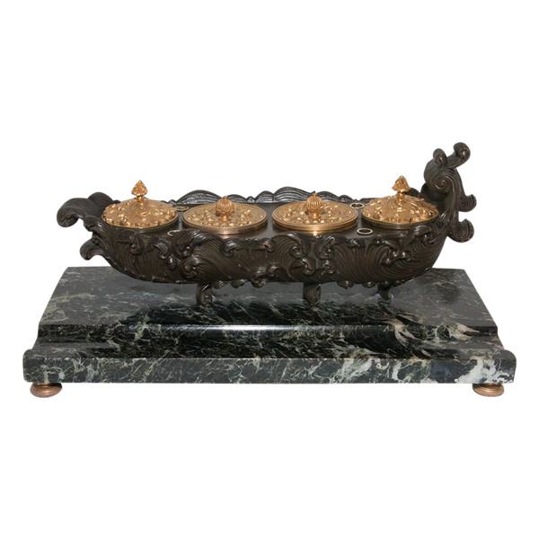 Inkwell In Bronze Restoration Period Circa 1820/1830