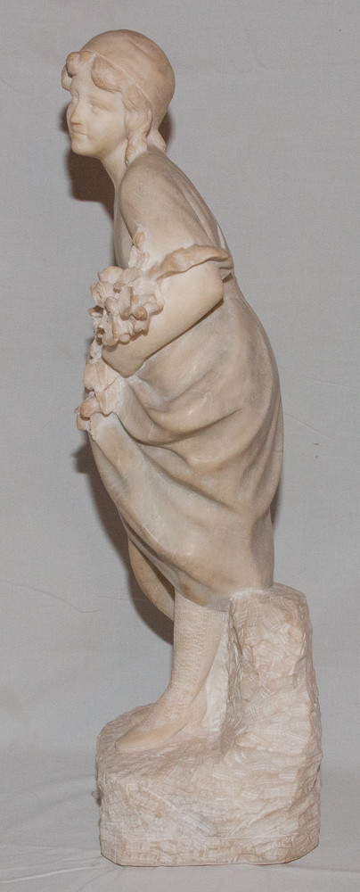 Alabaster Sculpture Young Pugi Girl Late 19th Century