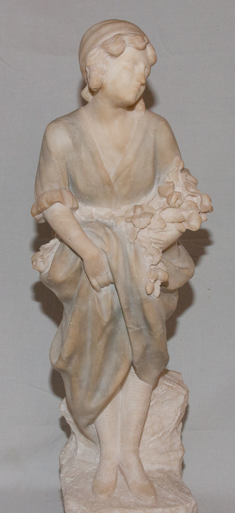 Alabaster Sculpture Young Pugi Girl Late 19th Century