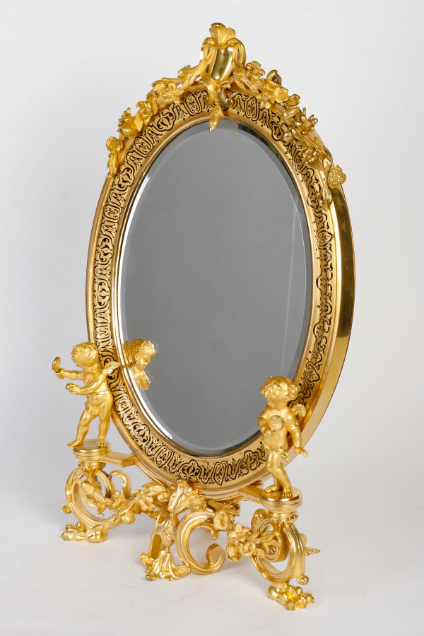 Table mirror in gilded bronze and cloisonné enamel Late 19th century