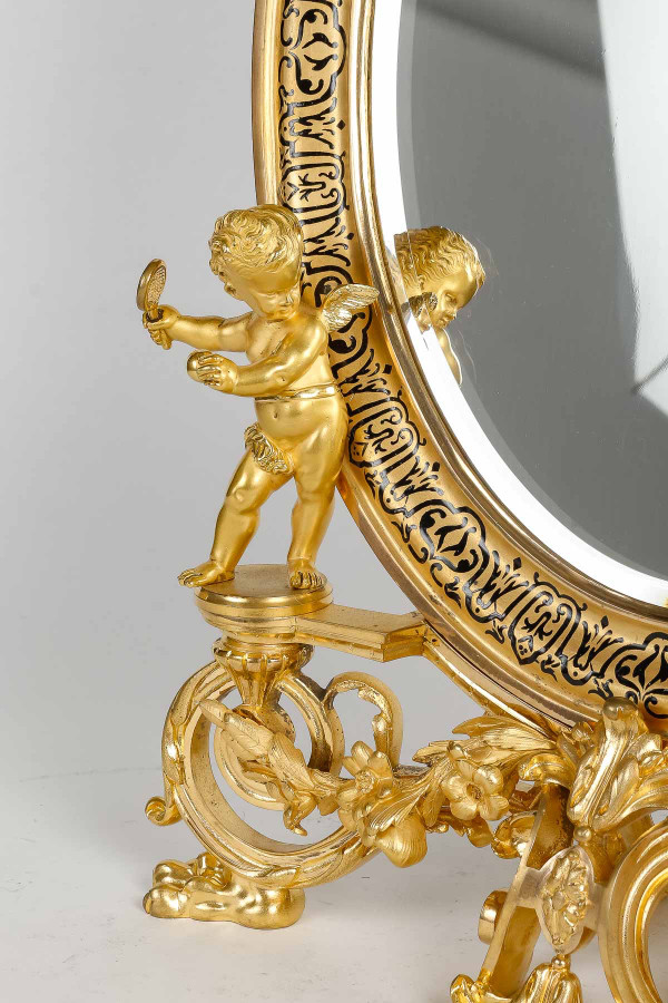 Table mirror in gilded bronze and cloisonné enamel Late 19th century