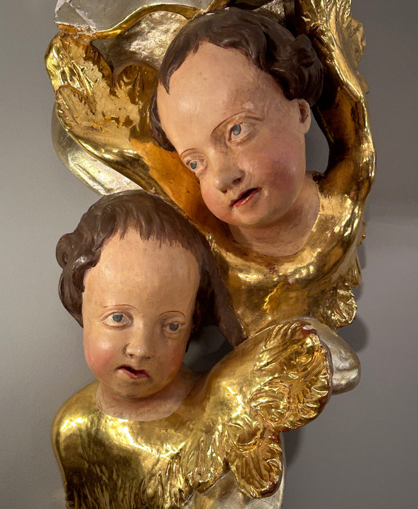 Cherubs In Polychrome Carved Wood From The 18th Century