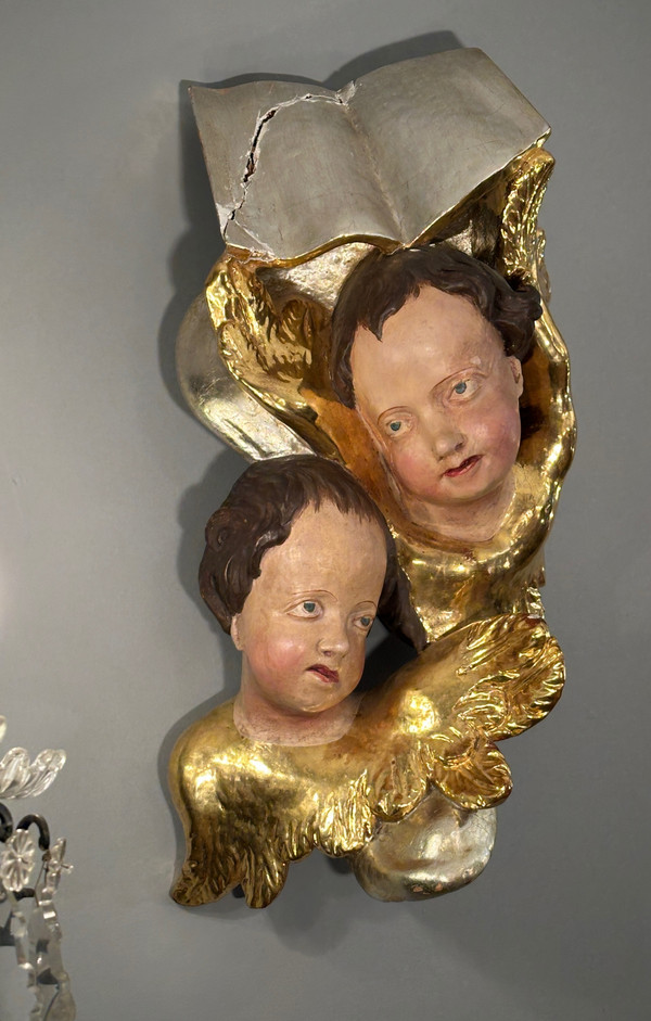 Cherubs In Polychrome Carved Wood From The 18th Century