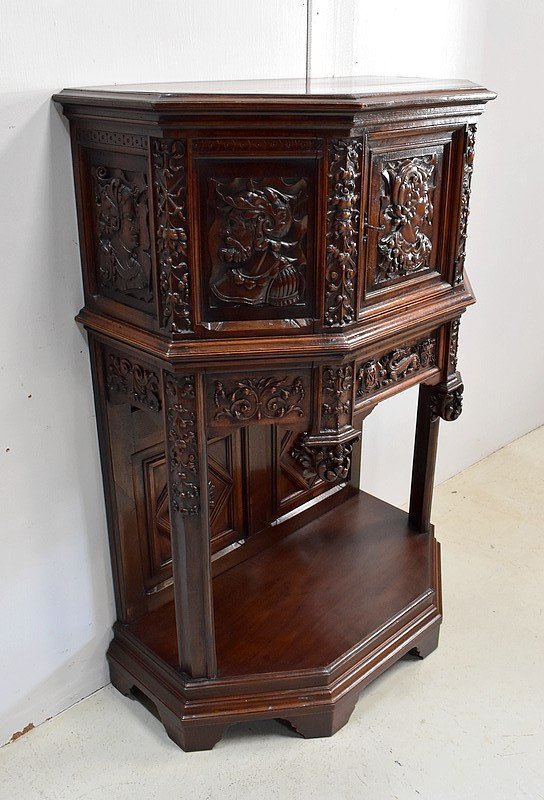  Solid walnut cabinet, Gothic taste - Renaissance - Late 19th century